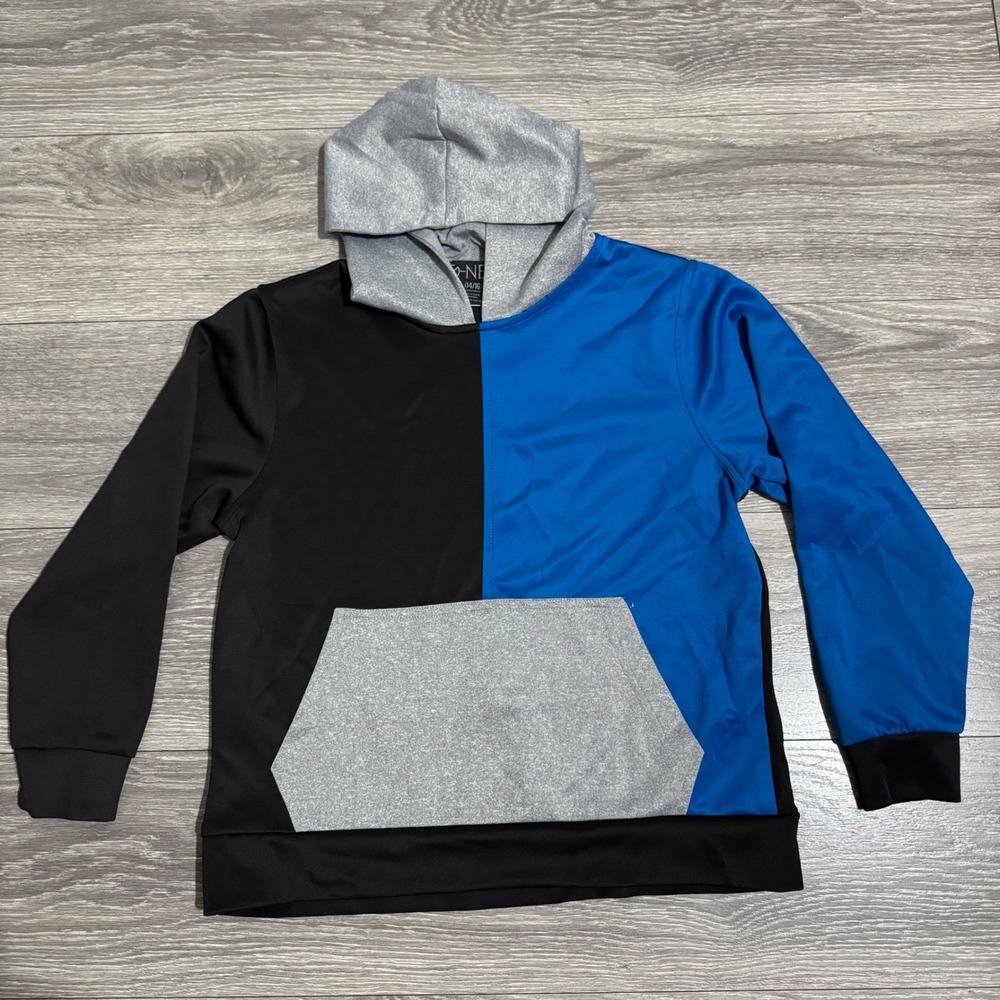 G-Net Big Boy Color Block Hoodie Sweatshirt‎ Pullover Gray Blue Black Size 14/16